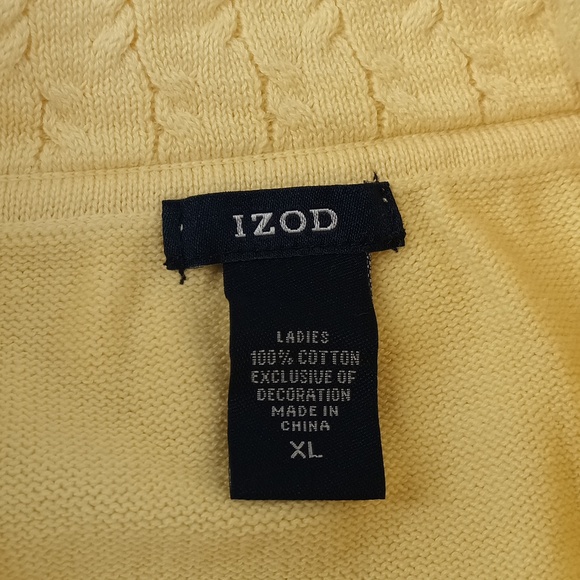 Vintage IZOD 1/4 zipper cable Knit sweater women's Sz XL yellow 100% cotto High - Picture 3 of 10